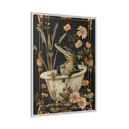 Framed Canvas - Crocodile in Bloom Bath Bliss