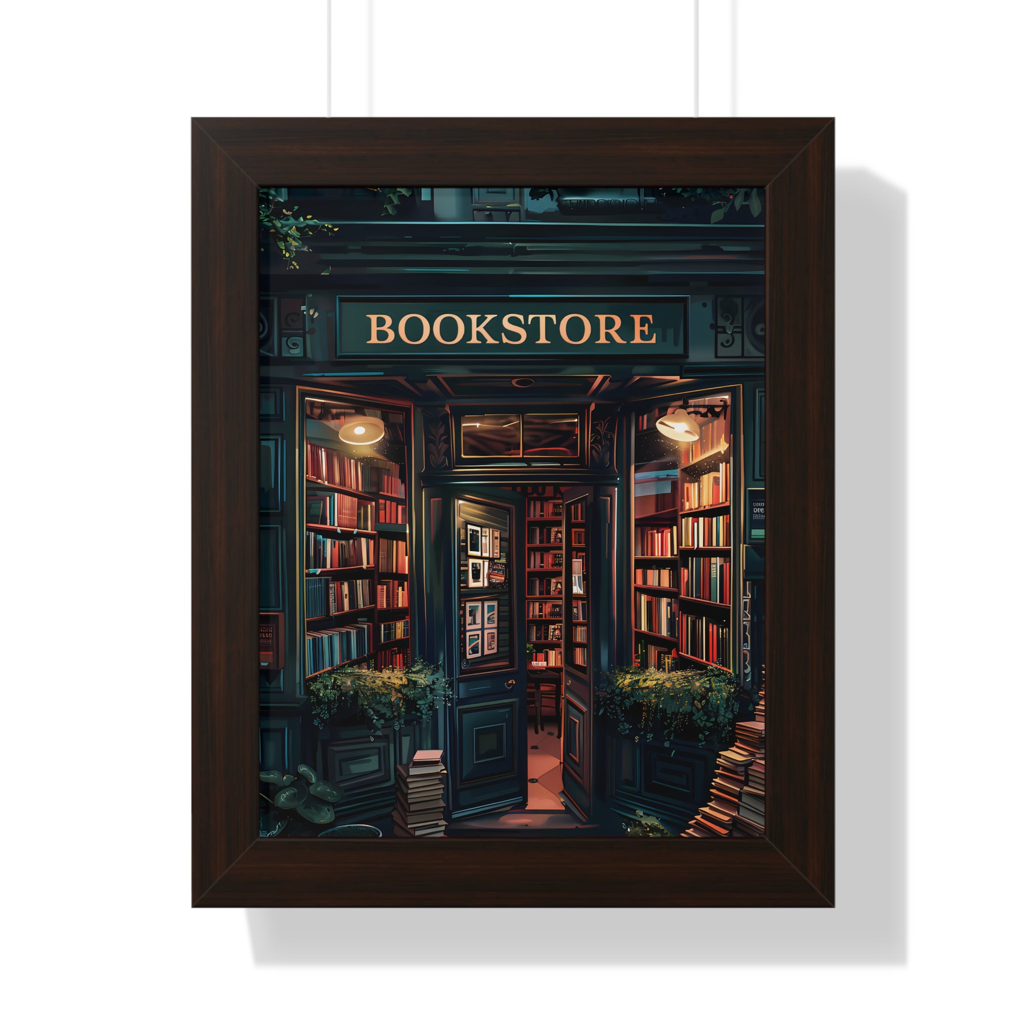 Framed Paper Print - Midnight Bookstore Glow