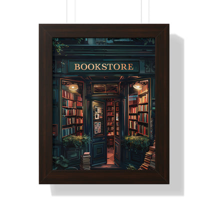 Framed Paper Print - Midnight Bookstore Glow