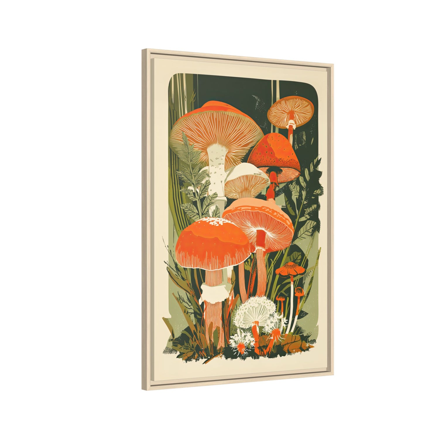 Framed Canvas - Groovy Woodland Mushrooms