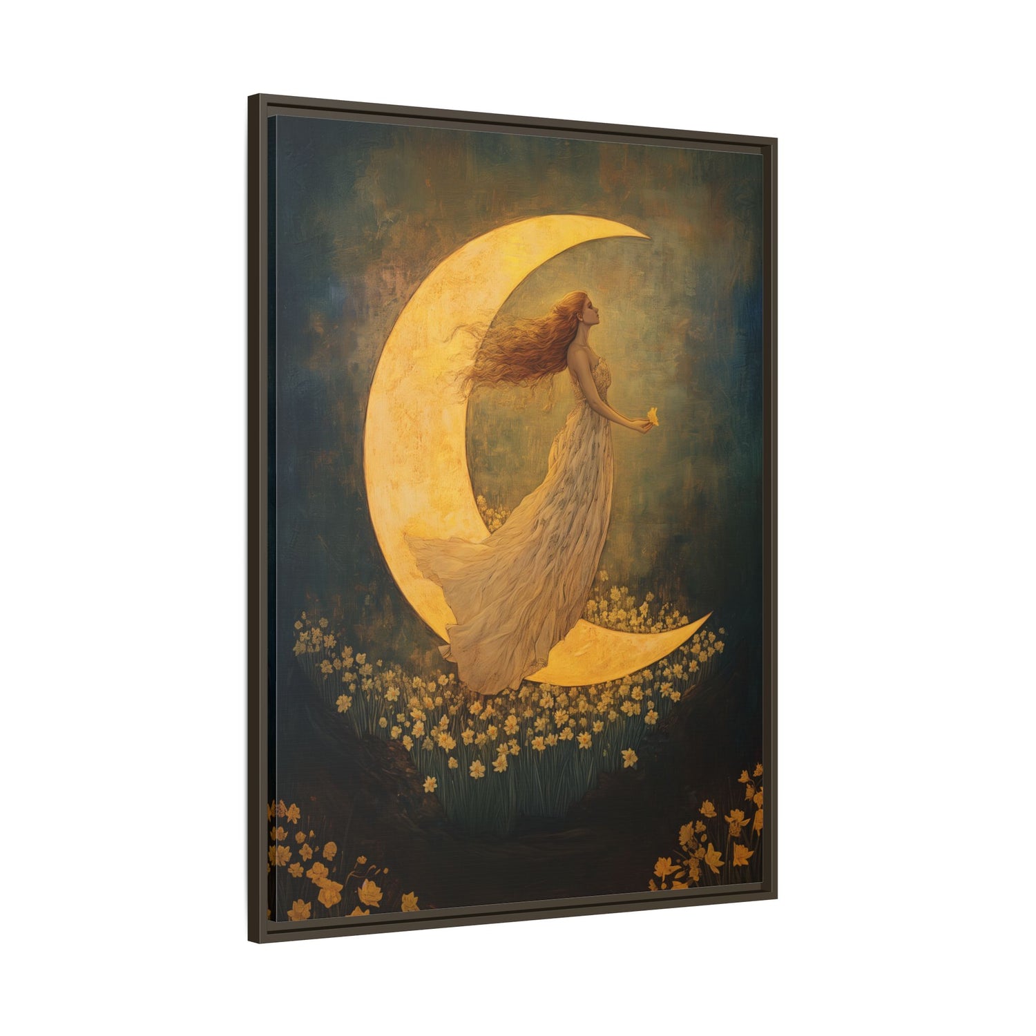 Framed Canvas - Moonlit Dreamer with Daffodils