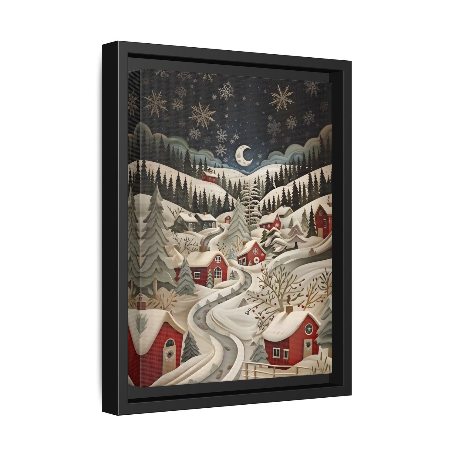 Framed Canvas - Silent Snowfall Village
