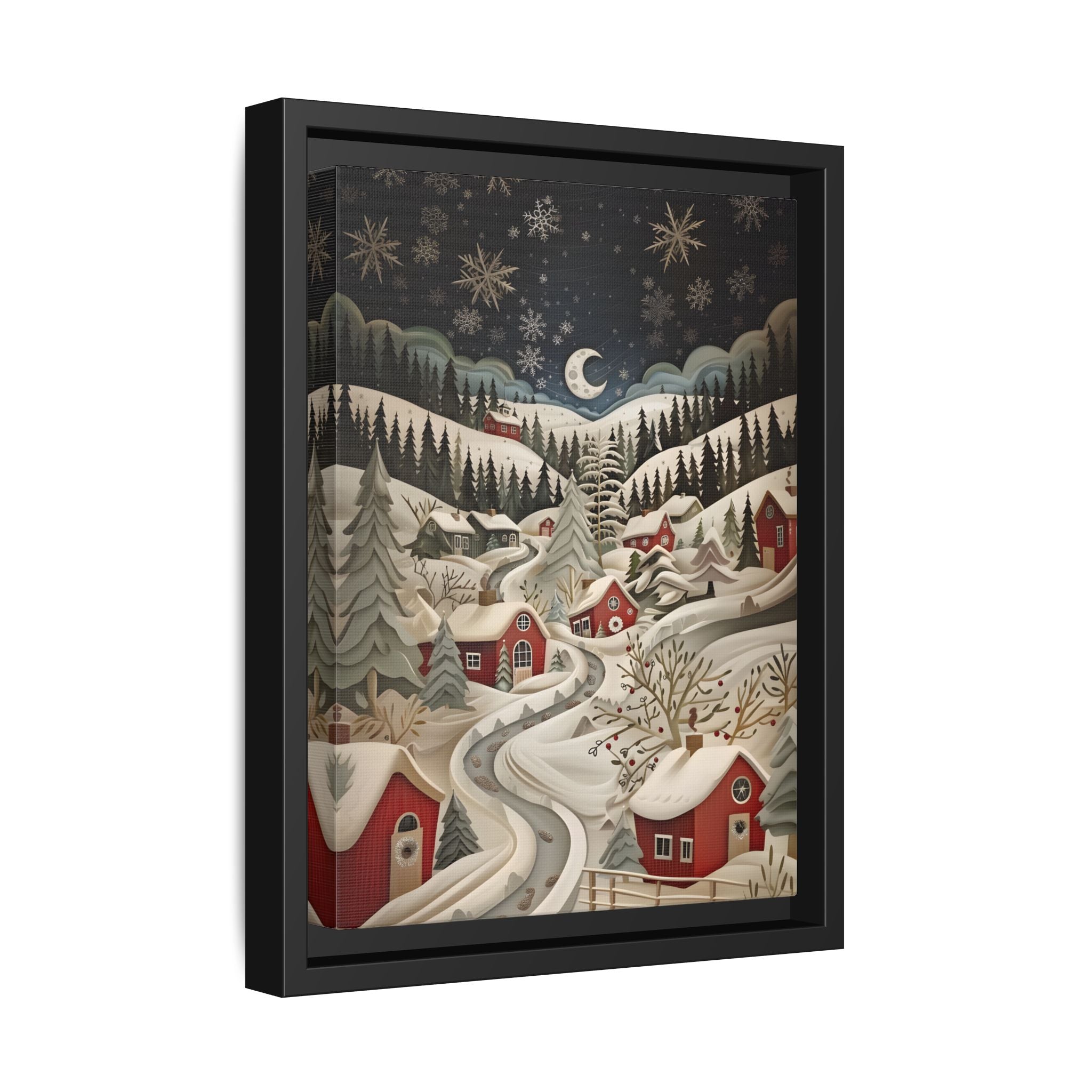 Framed Canvas - Silent Snowfall Village
