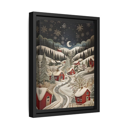 Framed Canvas - Silent Snowfall Village