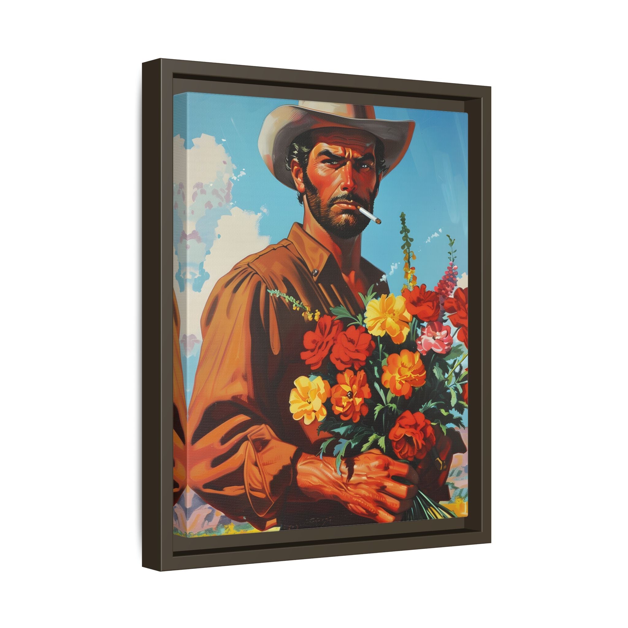 Framed Canvas - Rugged Blooms Cowboy