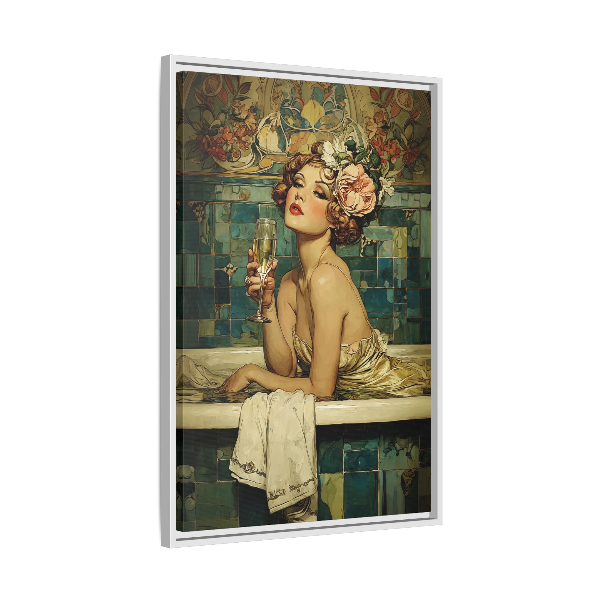 Framed Canvas - Champagne Bathtub Coquette