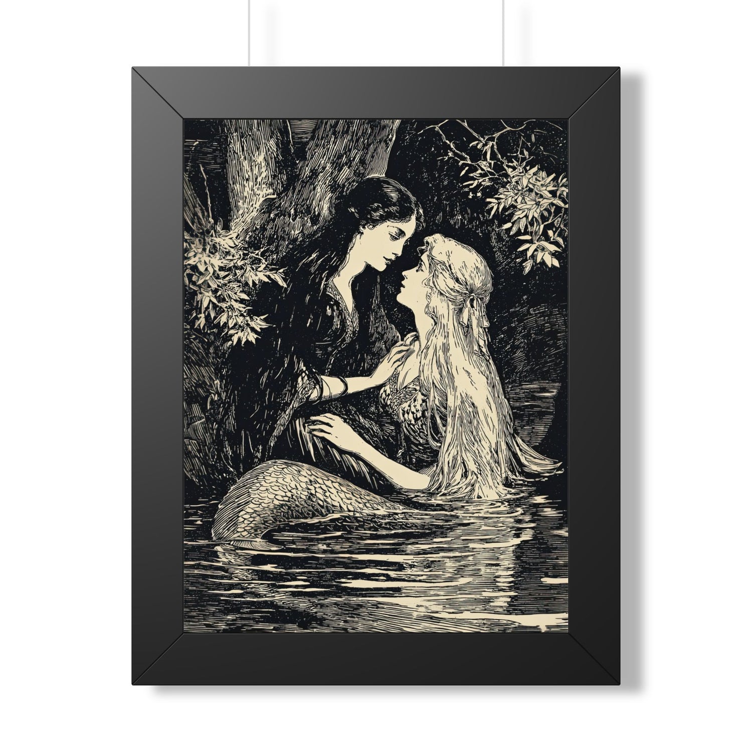Framed Paper Print - Mermaid Fairy Midnight Kiss