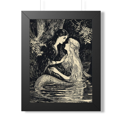 Framed Paper Print - Mermaid Fairy Midnight Kiss