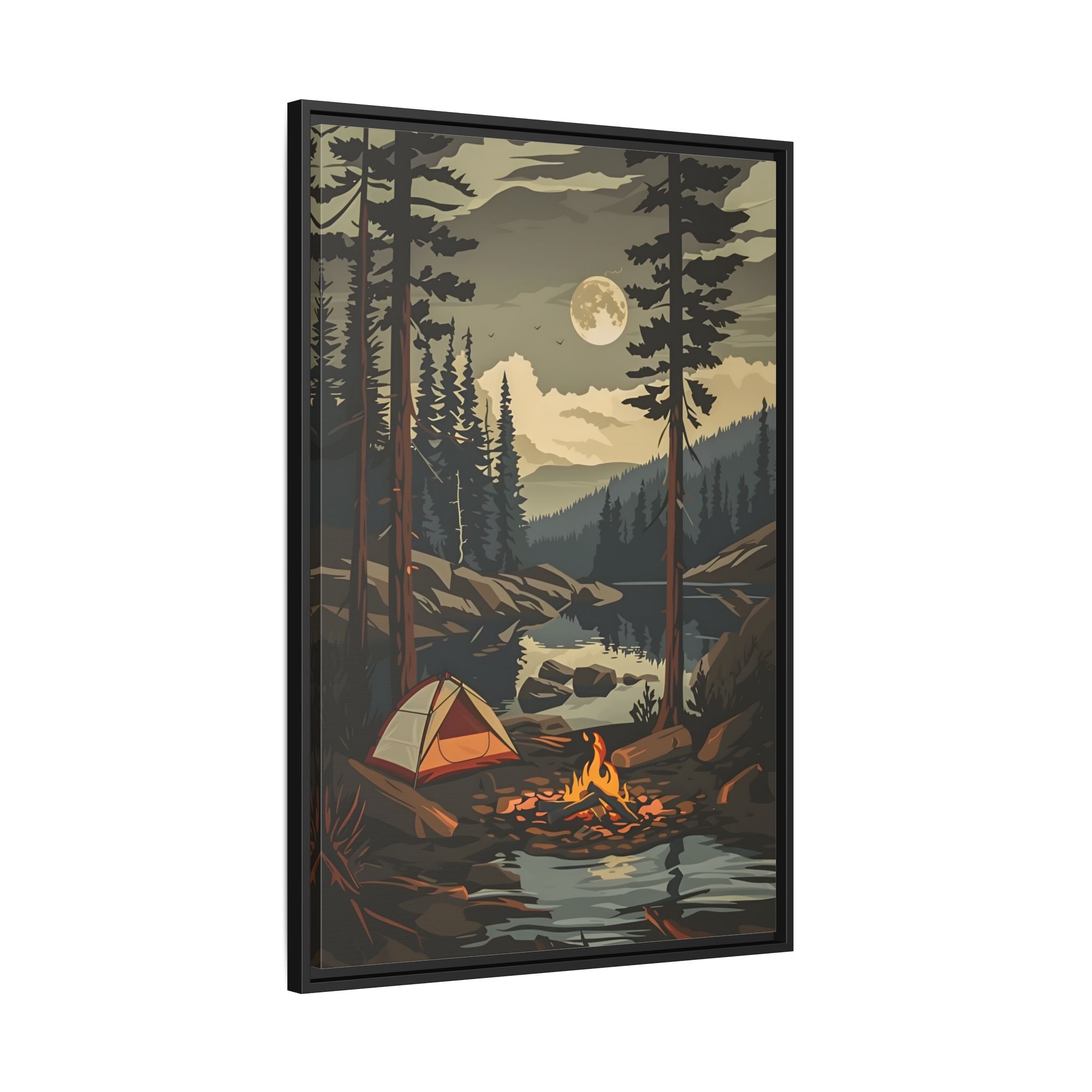 Framed Canvas - Moonlit Campfire Escape