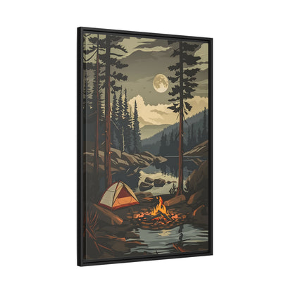 Framed Canvas - Moonlit Campfire Escape