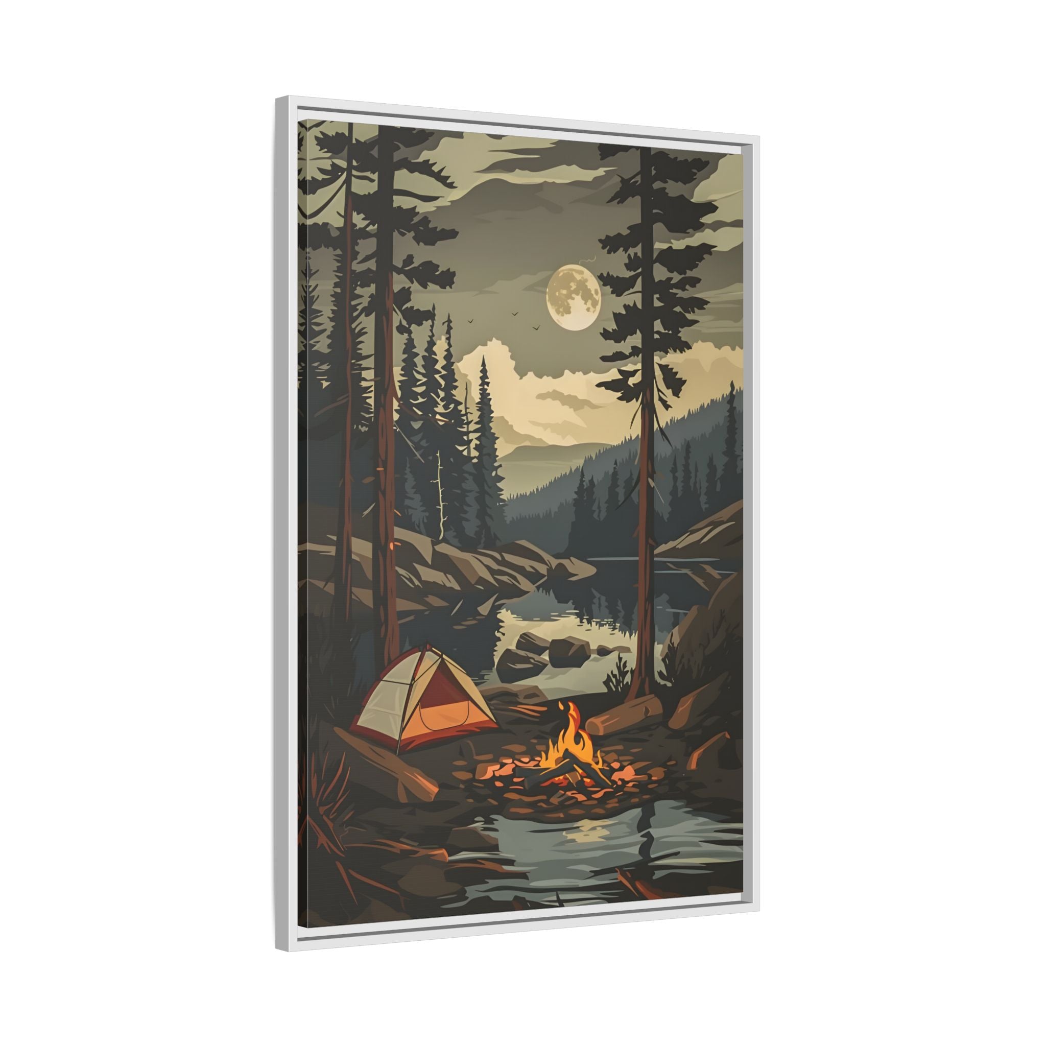 Framed Canvas - Moonlit Campfire Escape