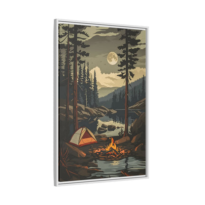 Framed Canvas - Moonlit Campfire Escape