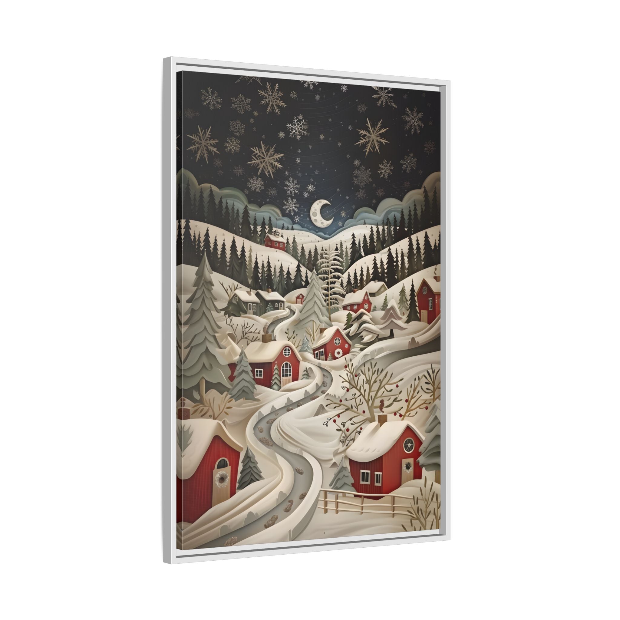 Framed Canvas - Silent Snowfall Village