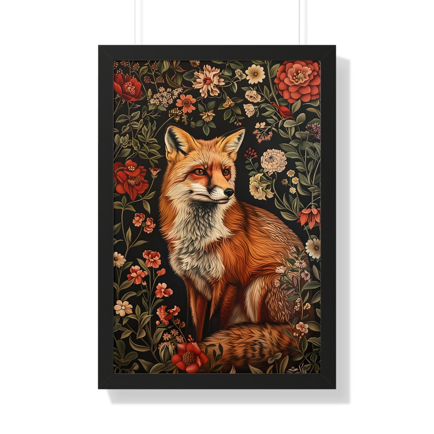 Framed Paper Print - Fox Amongst Floral Whimsy