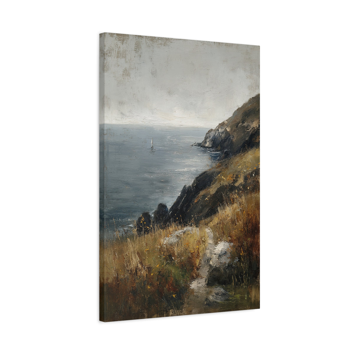 1.25" Matte Canvas - Cliffside Sailboat Seascape