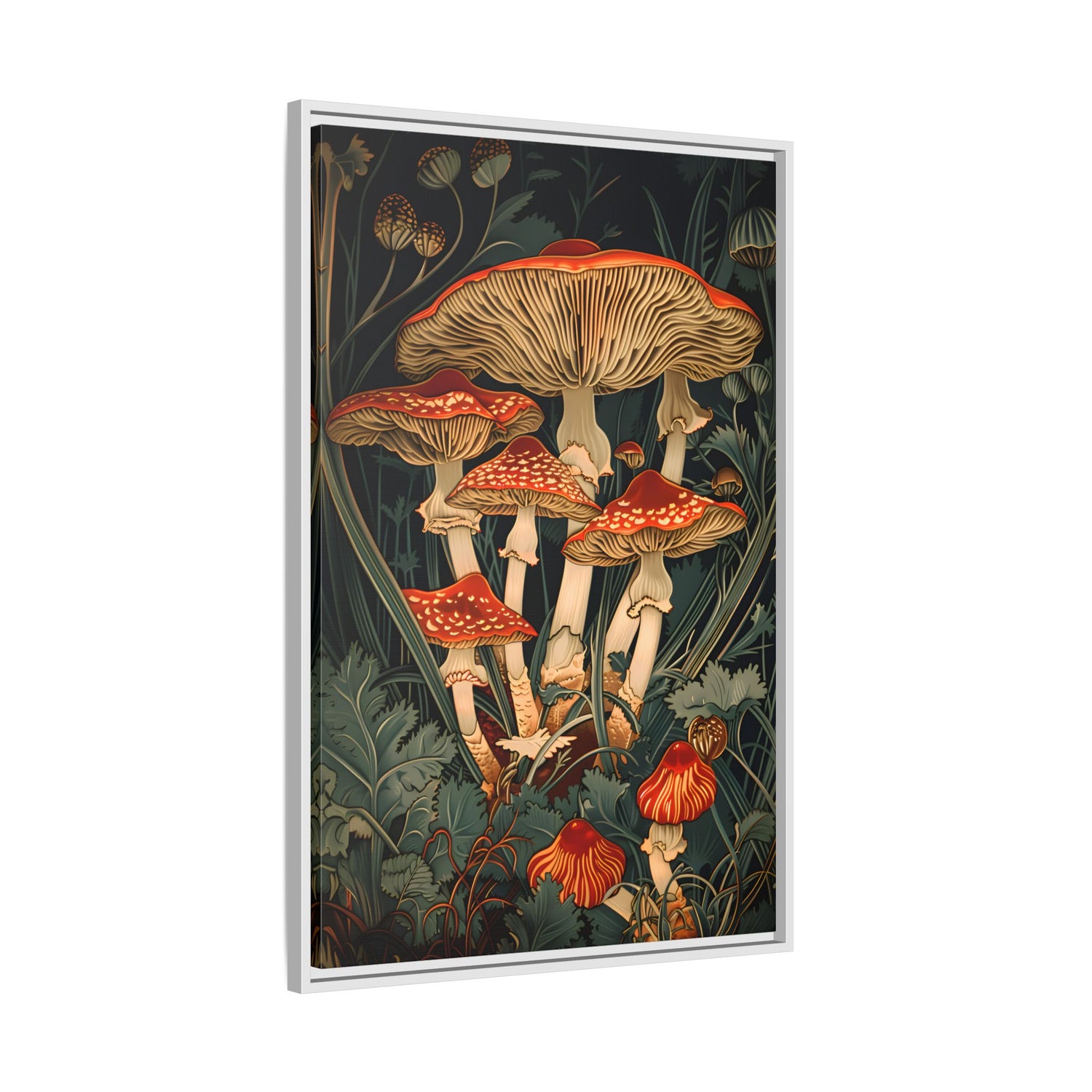 Framed Canvas - Woodland Mushrooms Revival