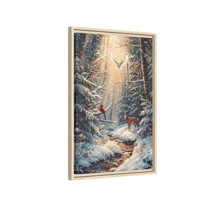 Framed Canvas - Winter Cardinal Deer Owl