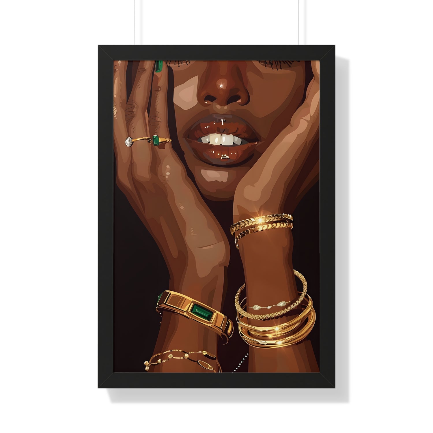 Framed Paper Print - Golden Emerald Beauty Portrait