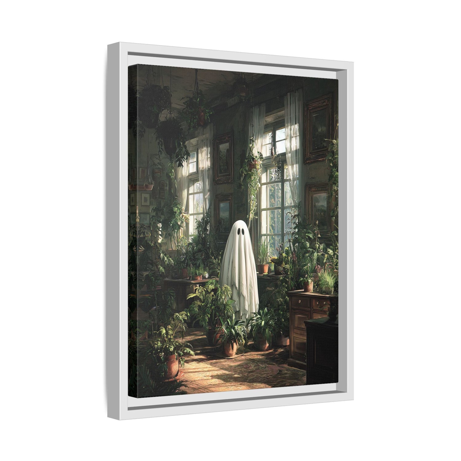 Framed Canvas - Ghost Among Houseplants