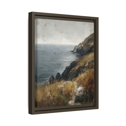Framed Canvas - Cliffside Sailboat Seascape