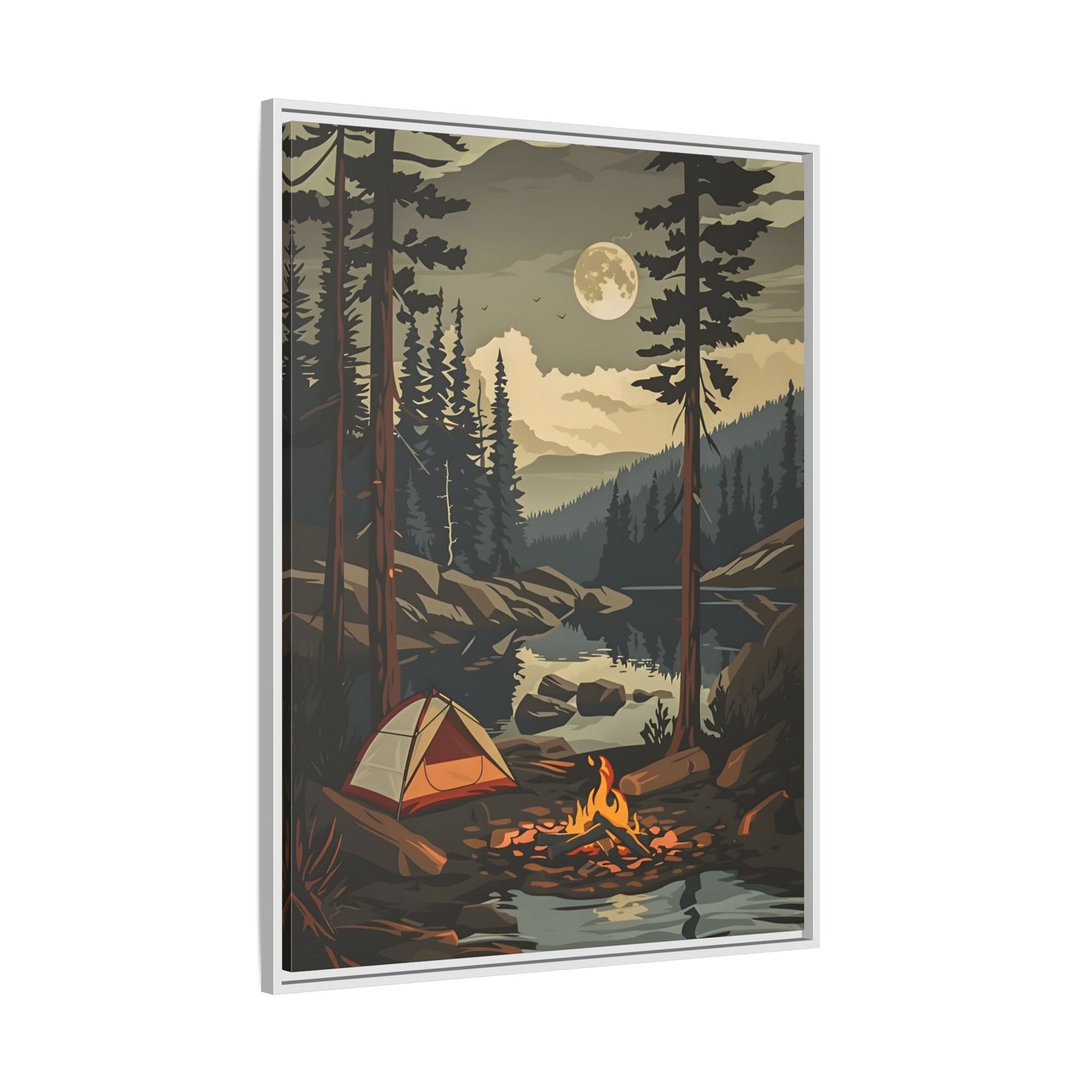 Framed Canvas - Moonlit Campfire Escape