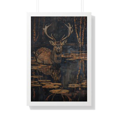 Framed Paper Print - Twilight Stag Reflection