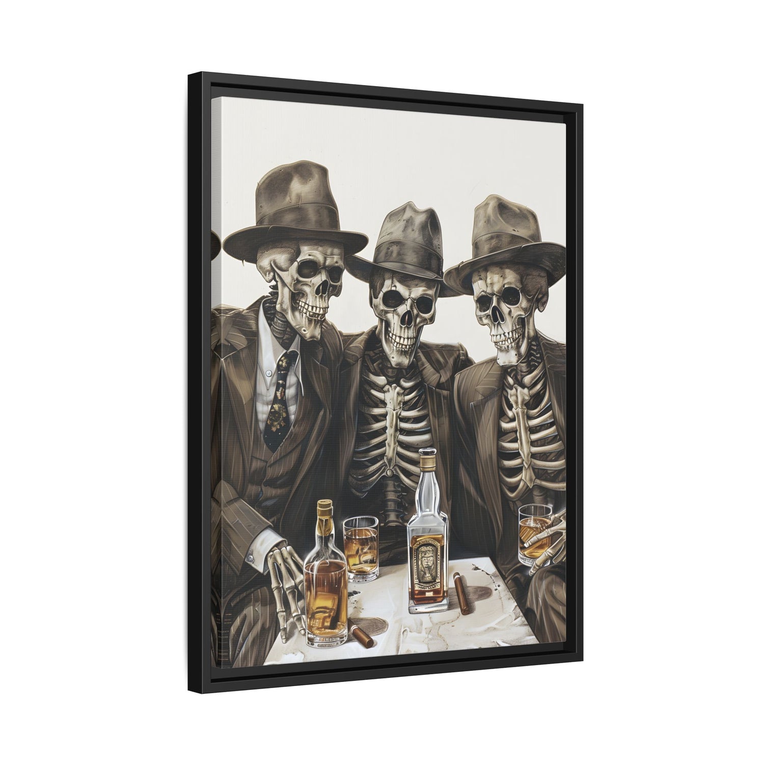 Framed Canvas - Skeleton Whiskey Gentlemen
