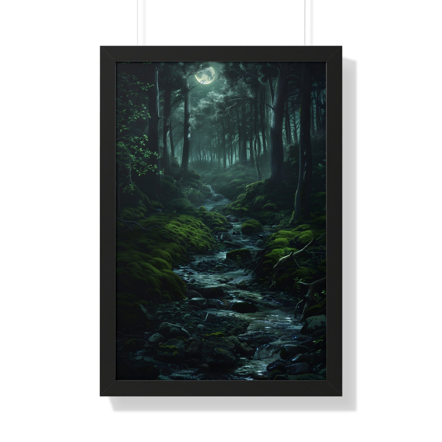 Framed Paper Print - Moonlit Forest Stream