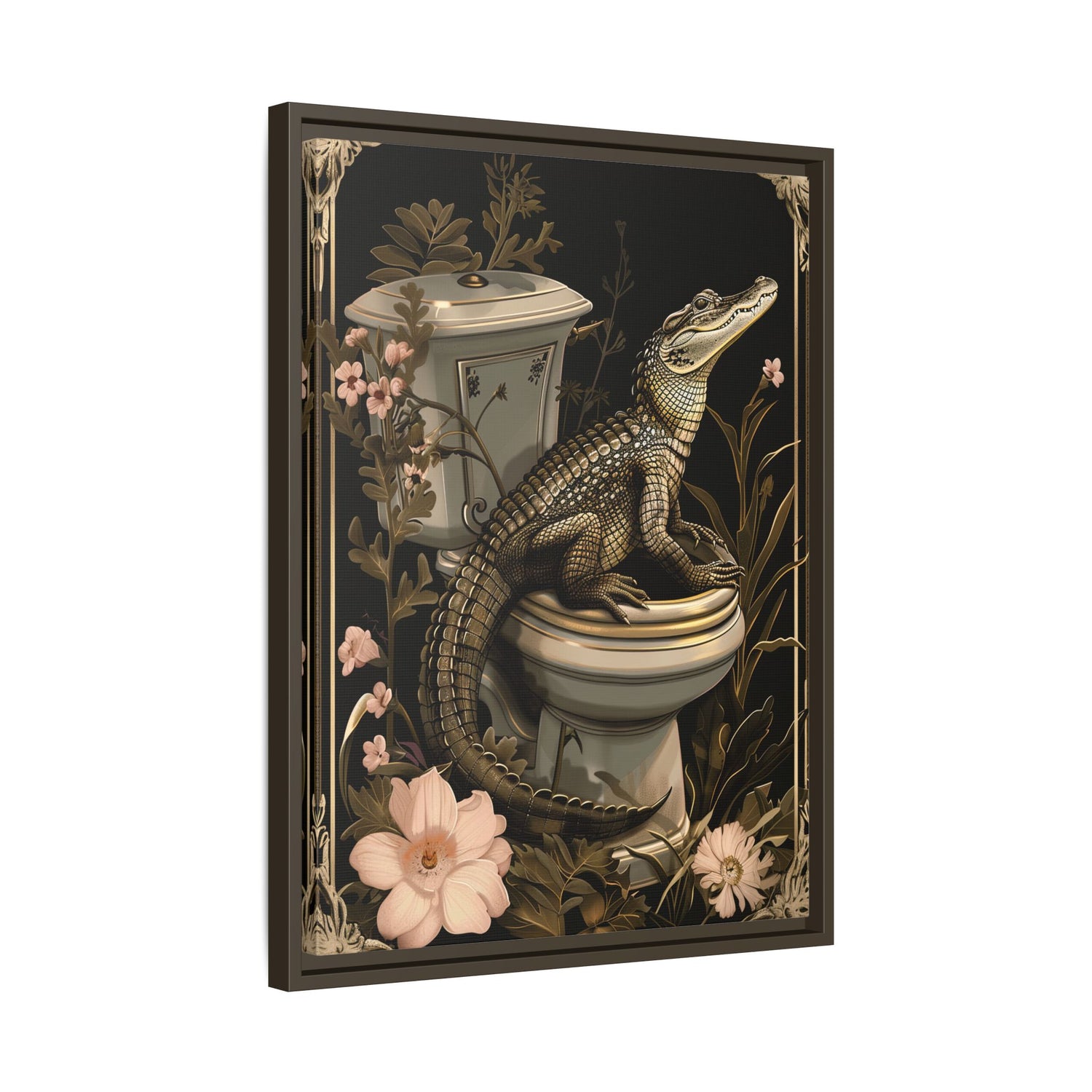 Framed Canvas - Toilet Gator Floral Surprise