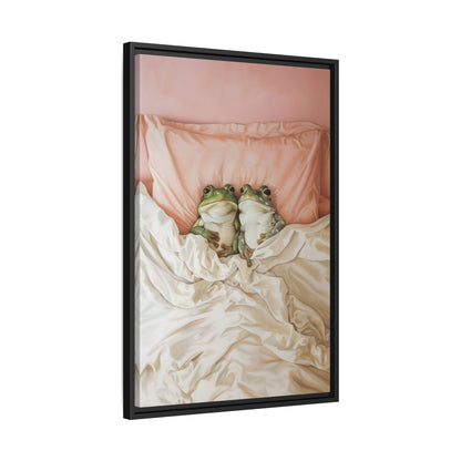 Framed Canvas - Cozy Frogs Romantic Bliss
