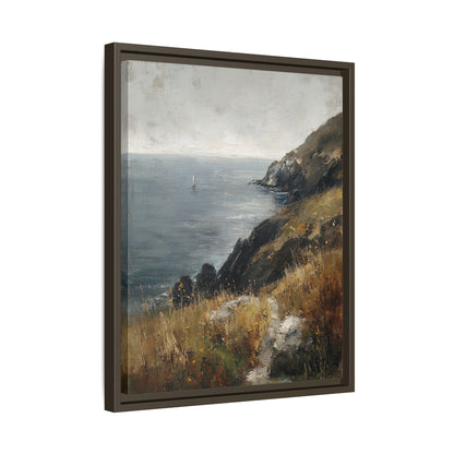 Framed Canvas - Cliffside Sailboat Seascape