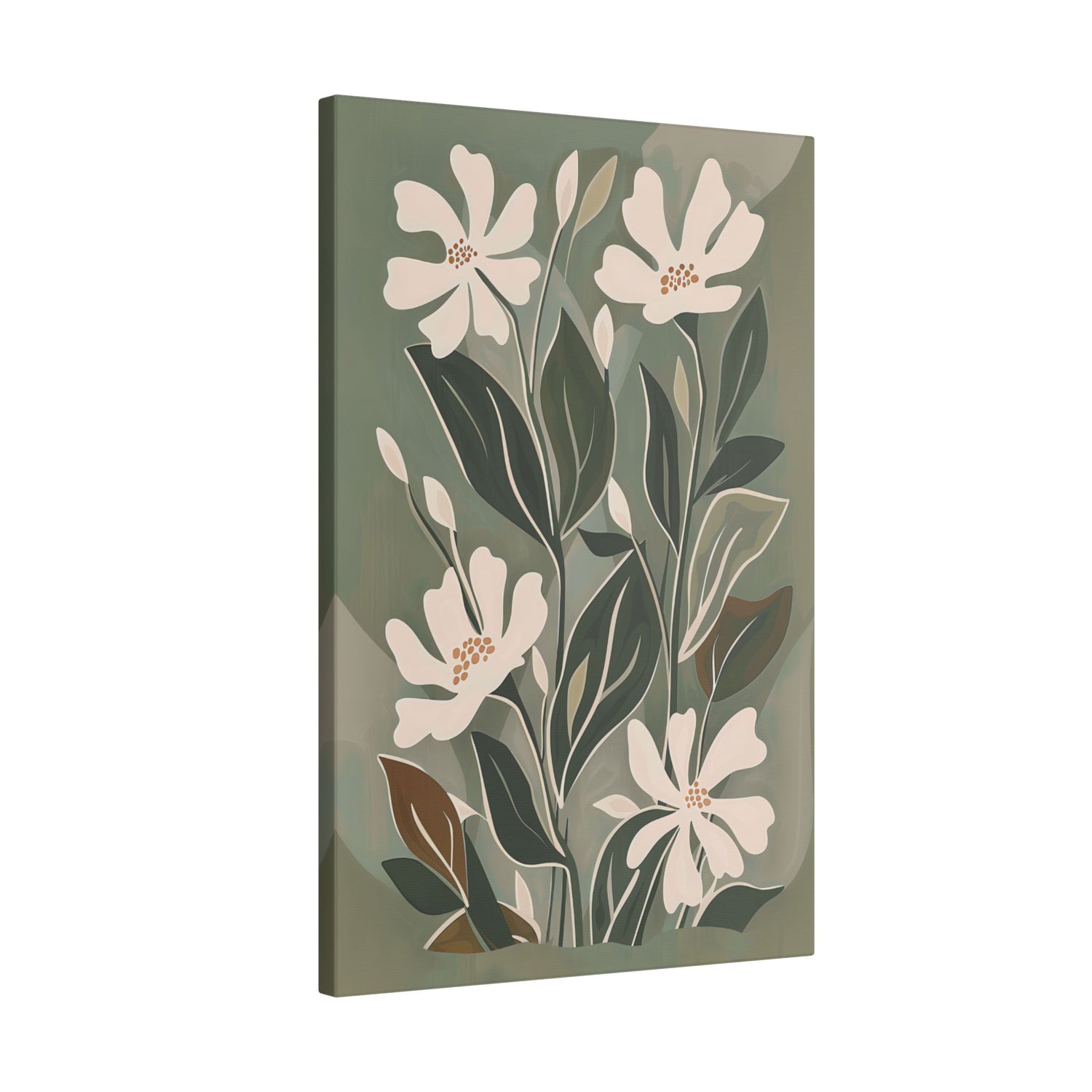 .75&quot; Matte Canvas - Cream Blooms on Sage Leaves