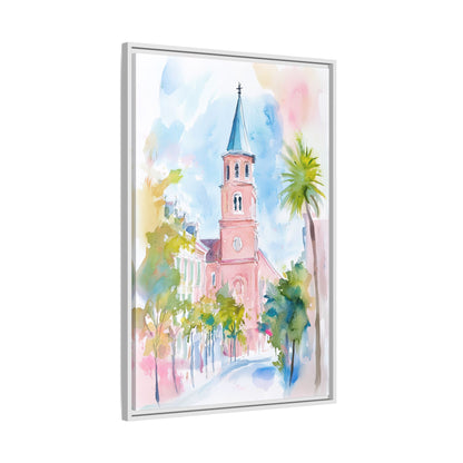 Framed Canvas - Charleston Steeple in Pastel Haze