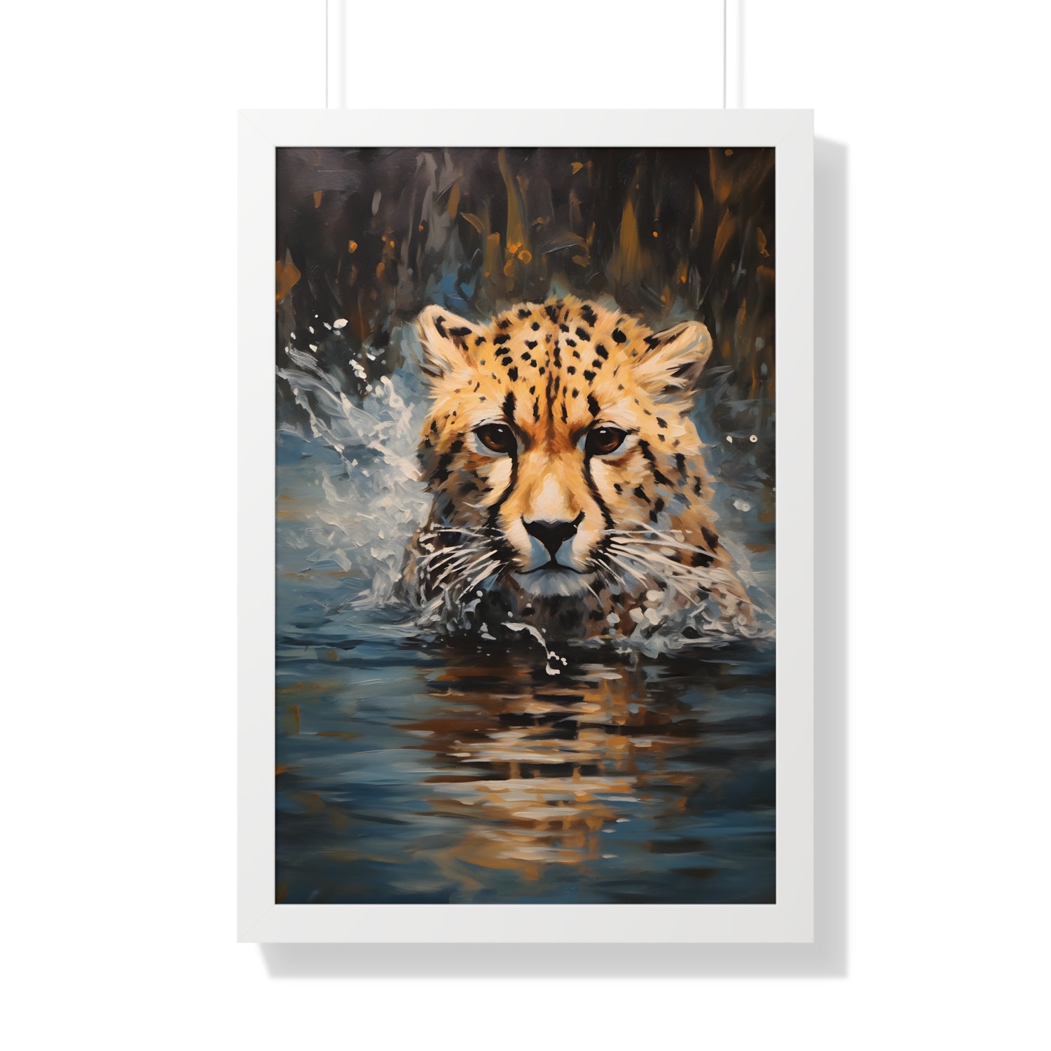 Framed Paper Print - Aqua Sprinting Cheetah