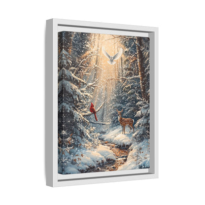 Framed Canvas - Winter Cardinal Deer Owl