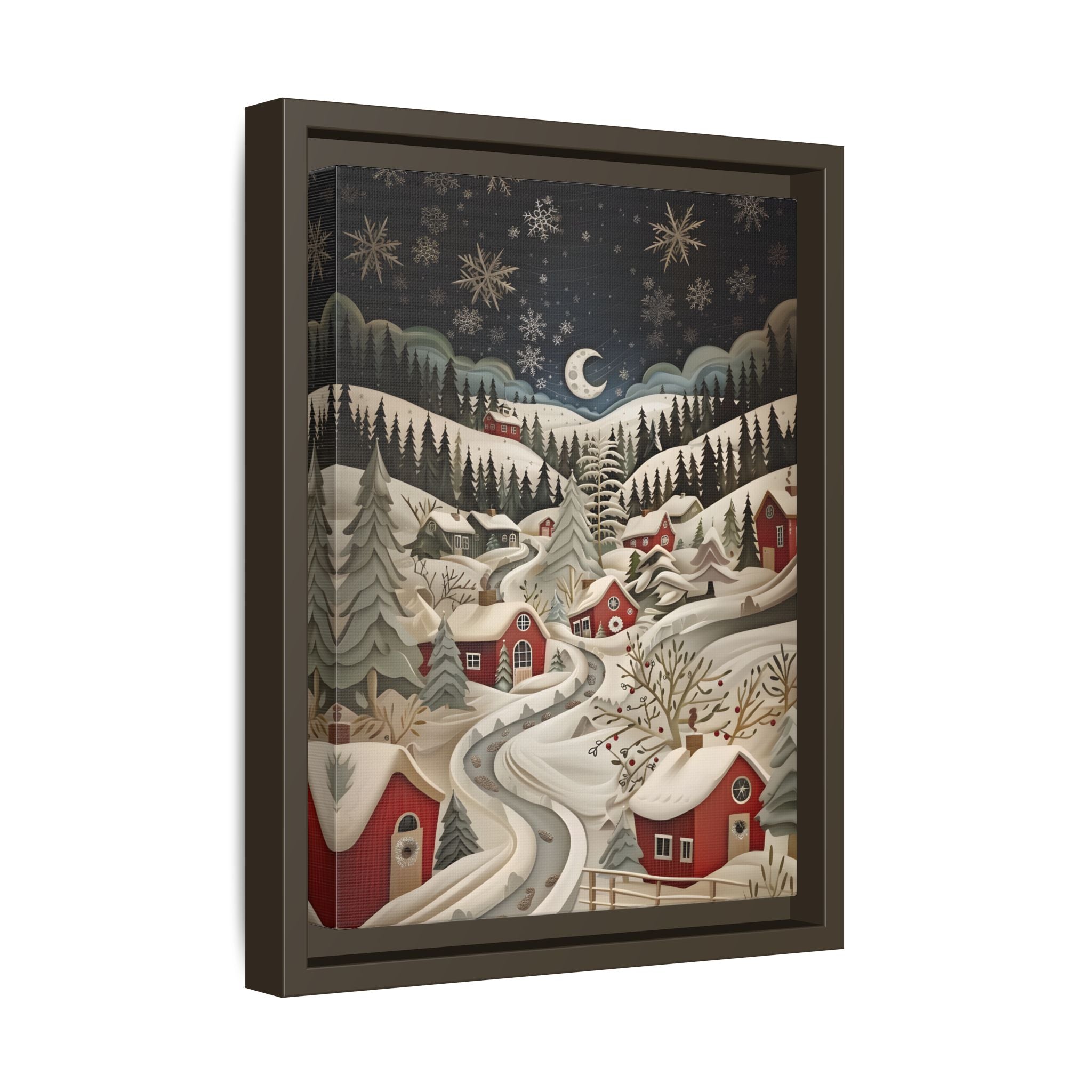 Framed Canvas - Silent Snowfall Village