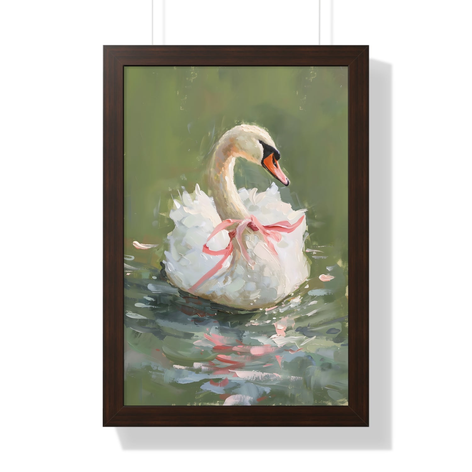 Framed Paper Print - Ballet Swan in Pink Bow