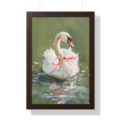 Framed Paper Print - Ballet Swan in Pink Bow
