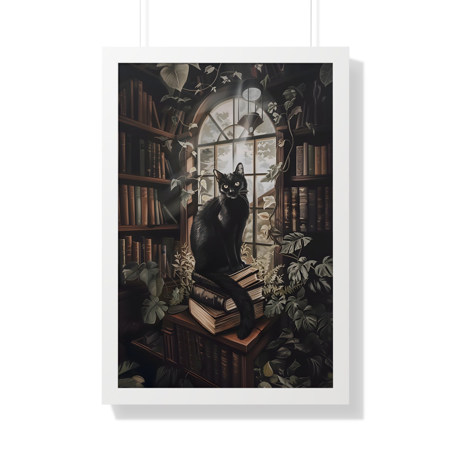 Framed Paper Print - Book Hoarder Feline Gaze