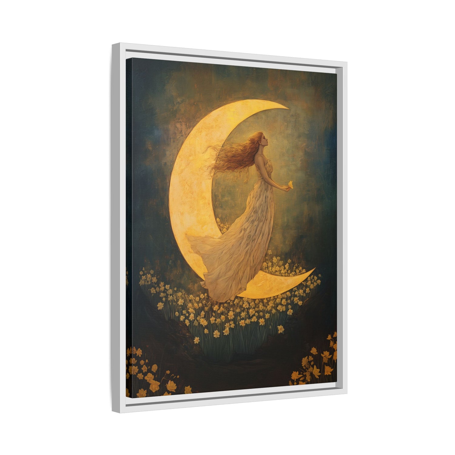Framed Canvas - Moonlit Dreamer with Daffodils