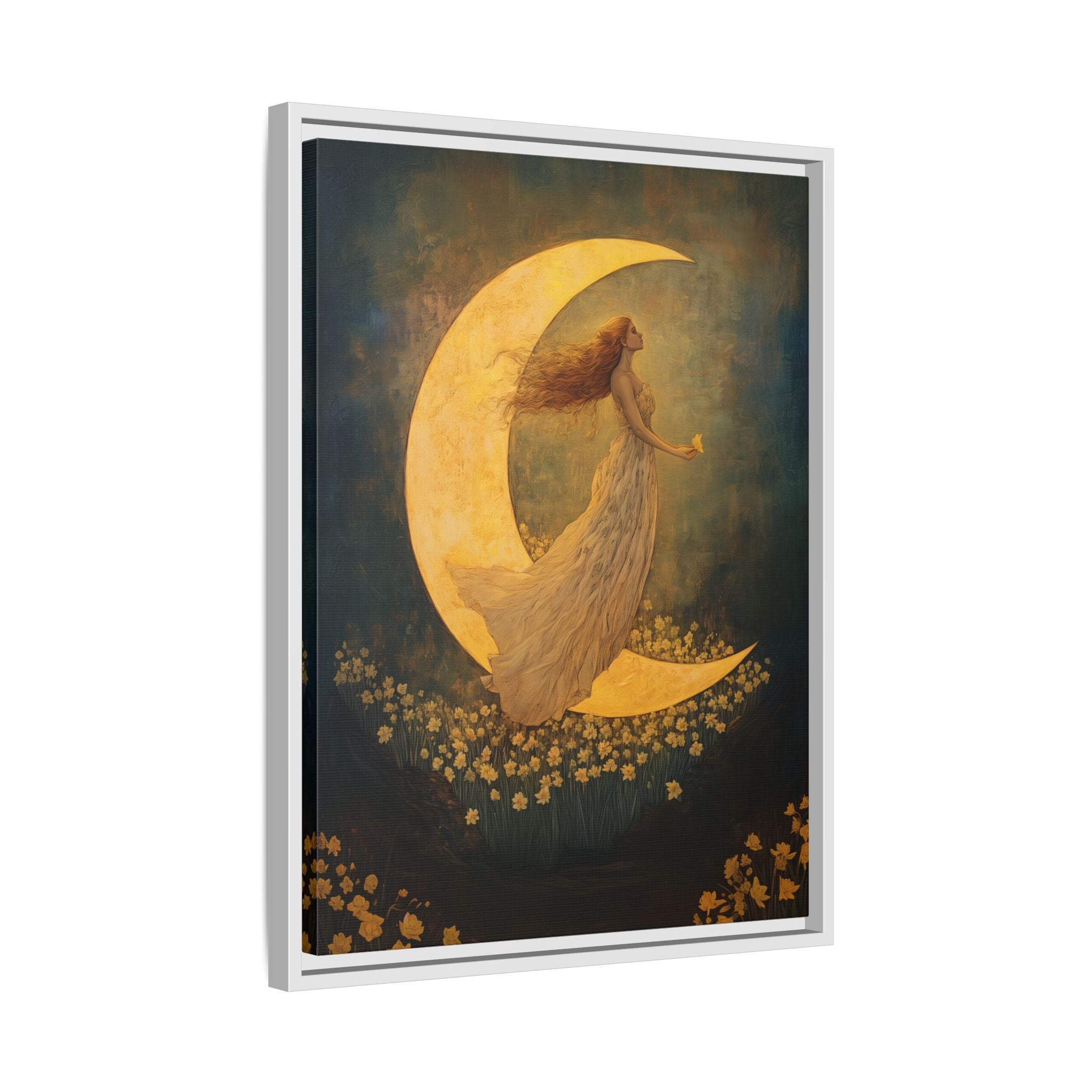Framed Canvas - Moonlit Dreamer with Daffodils