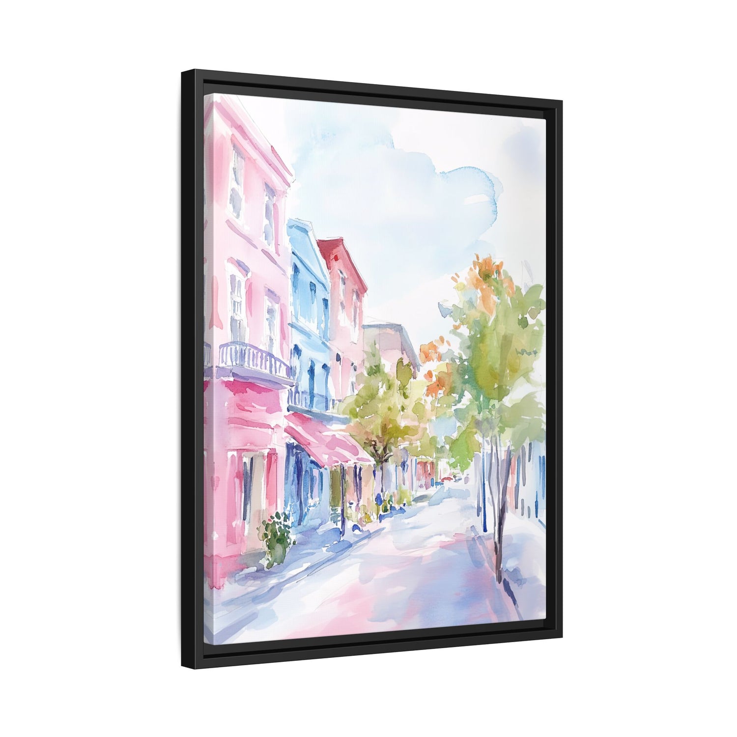 Framed Canvas - Pastel Charleston Street Scene