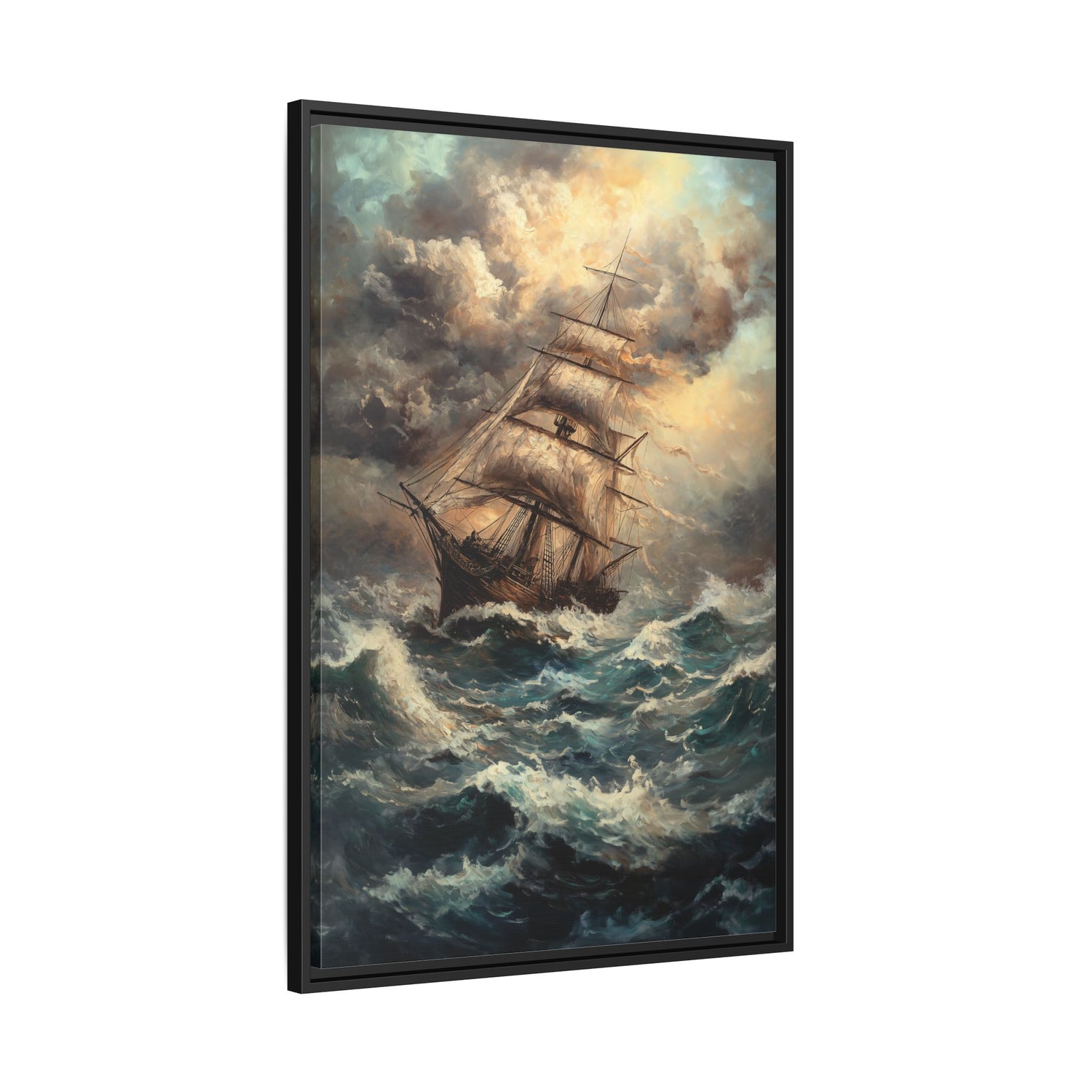 Framed Canvas - Stormy Voyage Sailing Ship