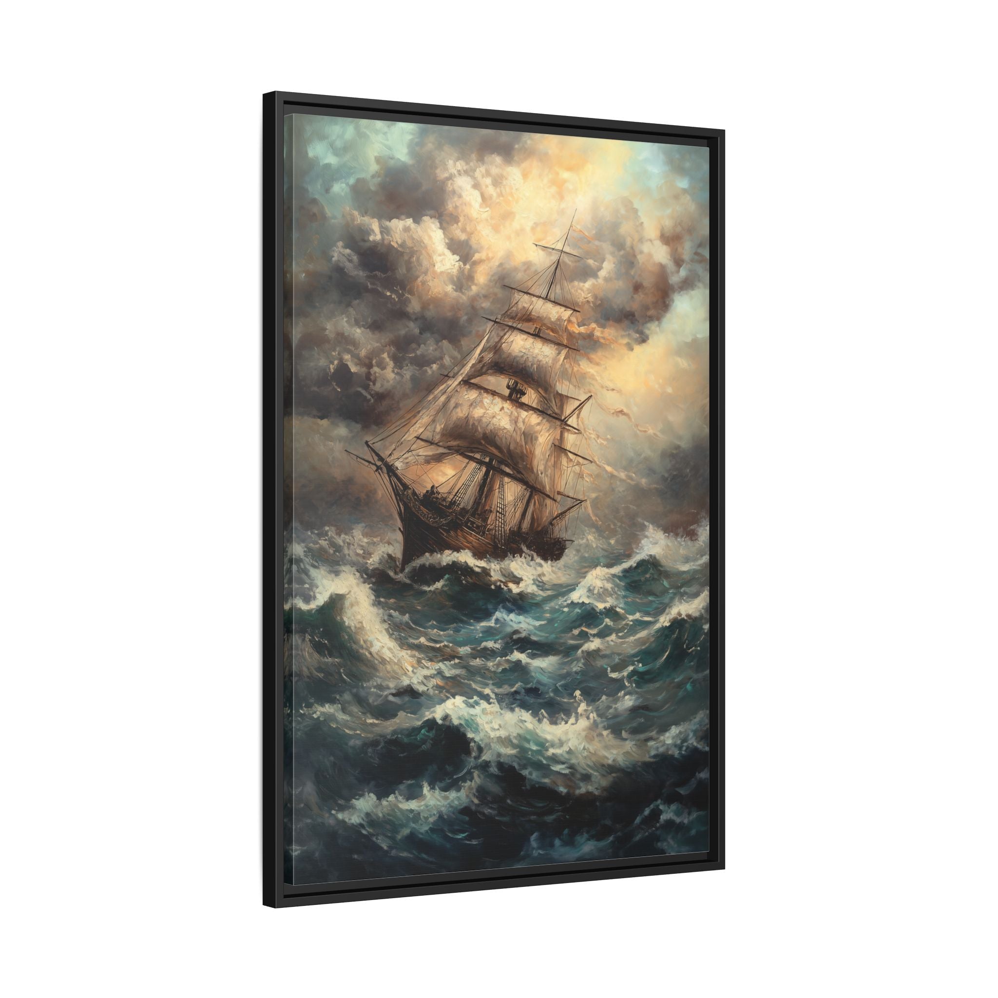 Framed Canvas - Stormy Voyage Sailing Ship