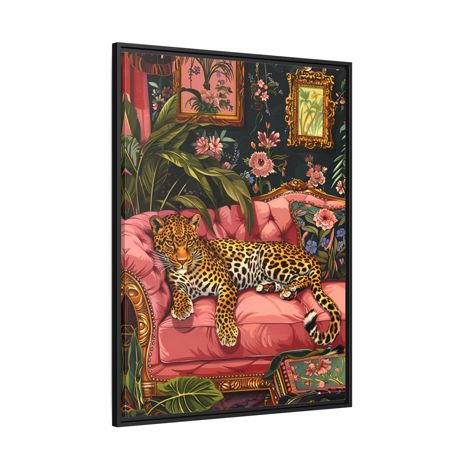 Framed Canvas - Leopard Lounge in Bloom