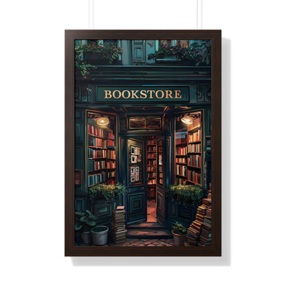 Framed Paper Print - Midnight Bookstore Glow
