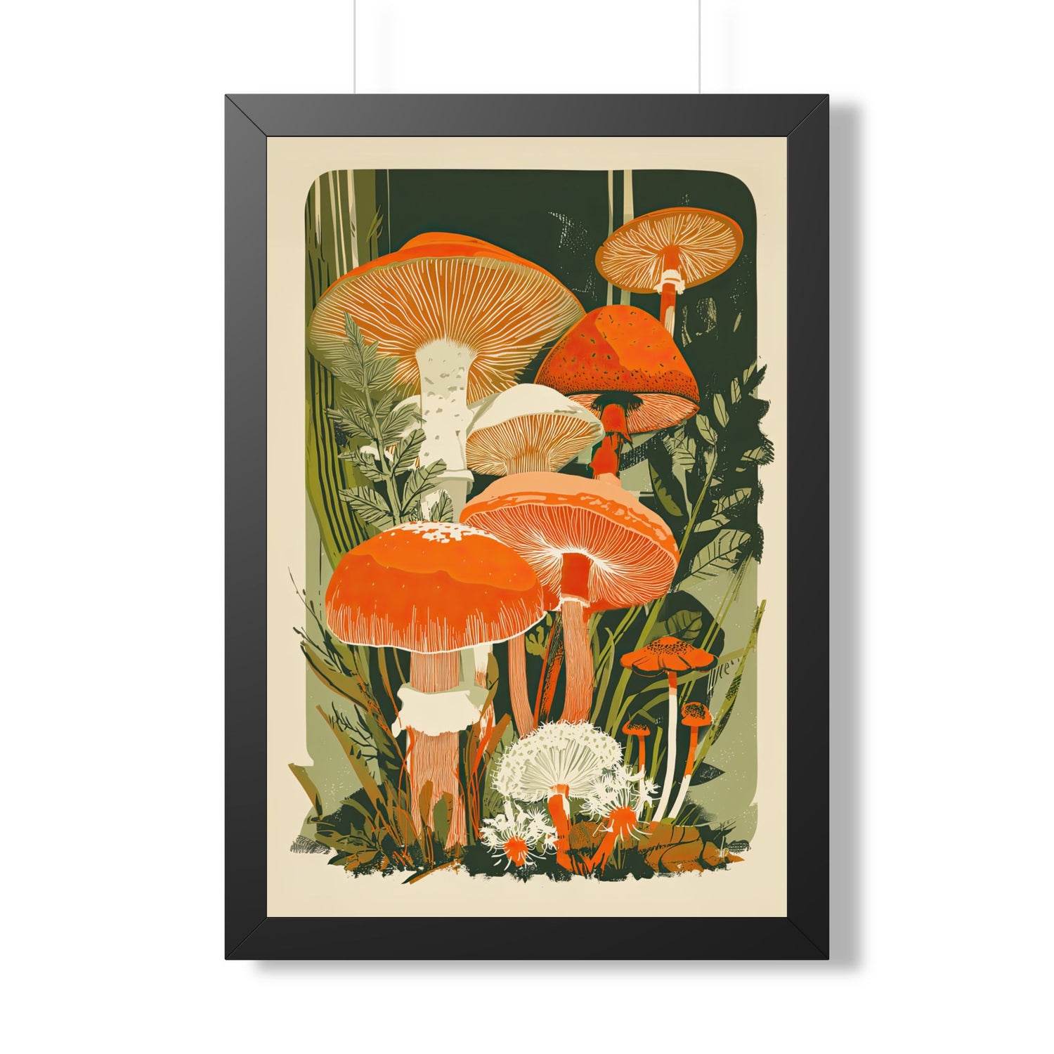 Framed Paper Print - Groovy Woodland Mushrooms