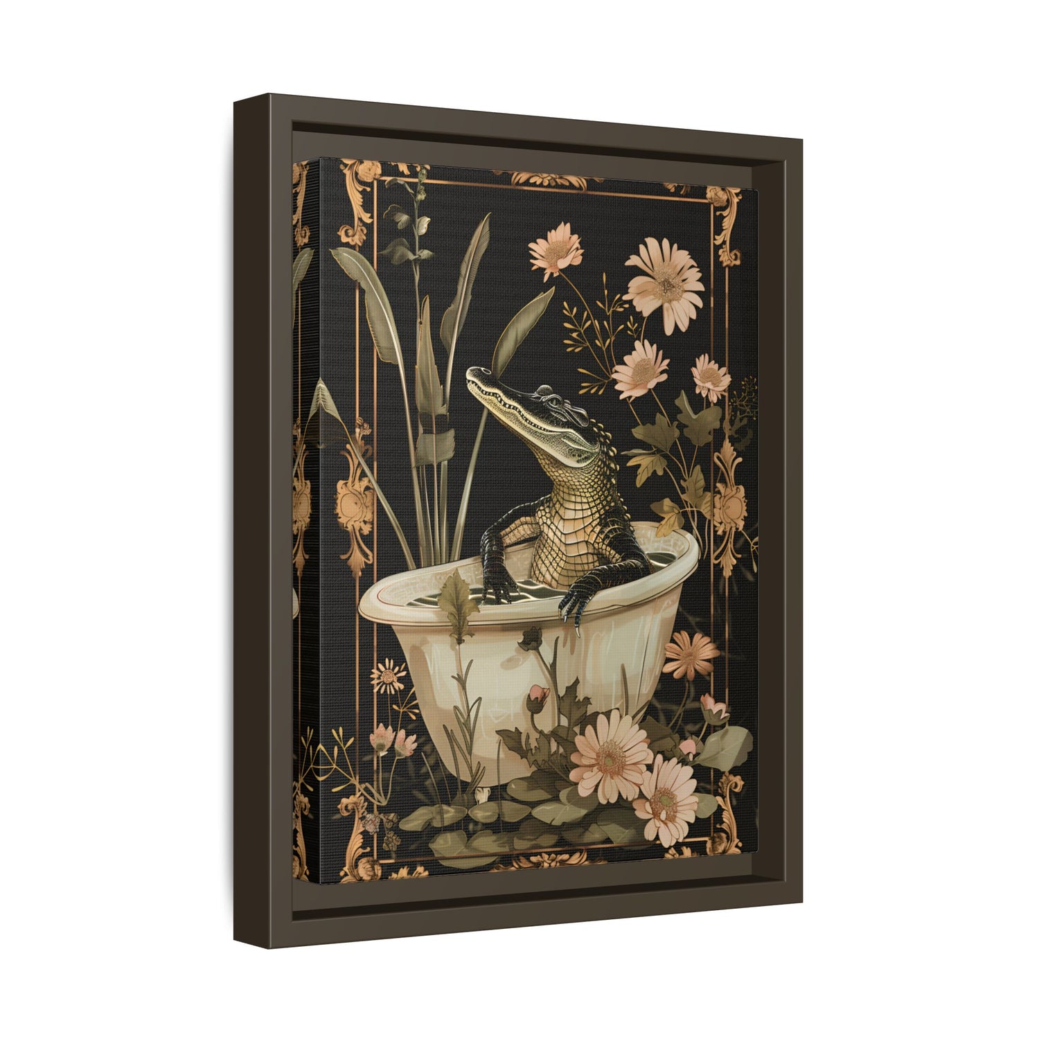 Framed Canvas - Crocodile in Bloom Bath Bliss