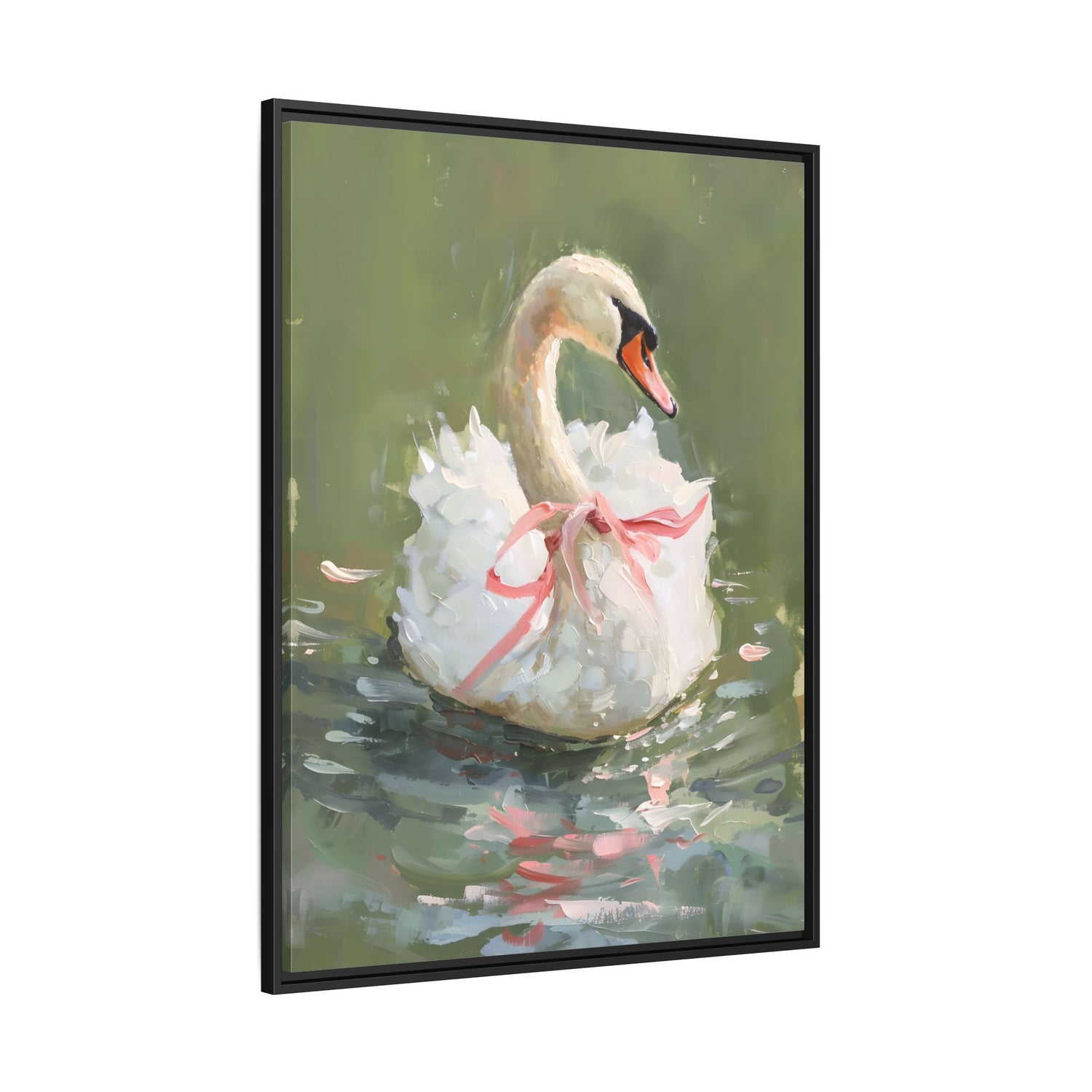 Framed Canvas - Ballet Swan in Pink Bow