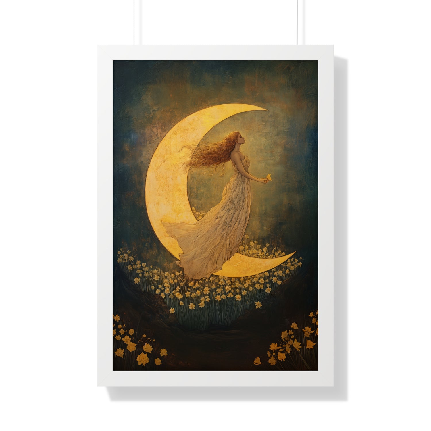 Framed Paper Print - Moonlit Dreamer with Daffodils